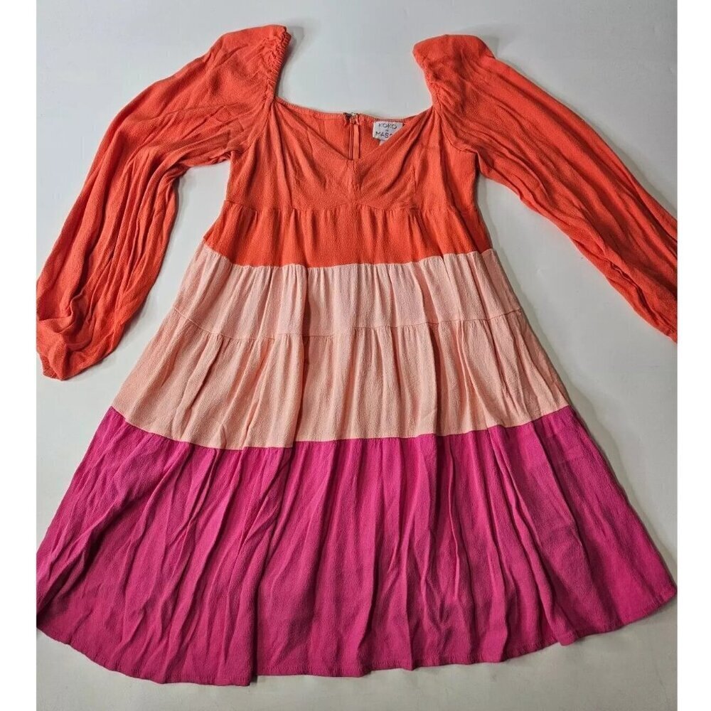 Koko + Mason Colorblock Pink Casual Dress Long Sleeve Zip Back Women's Small